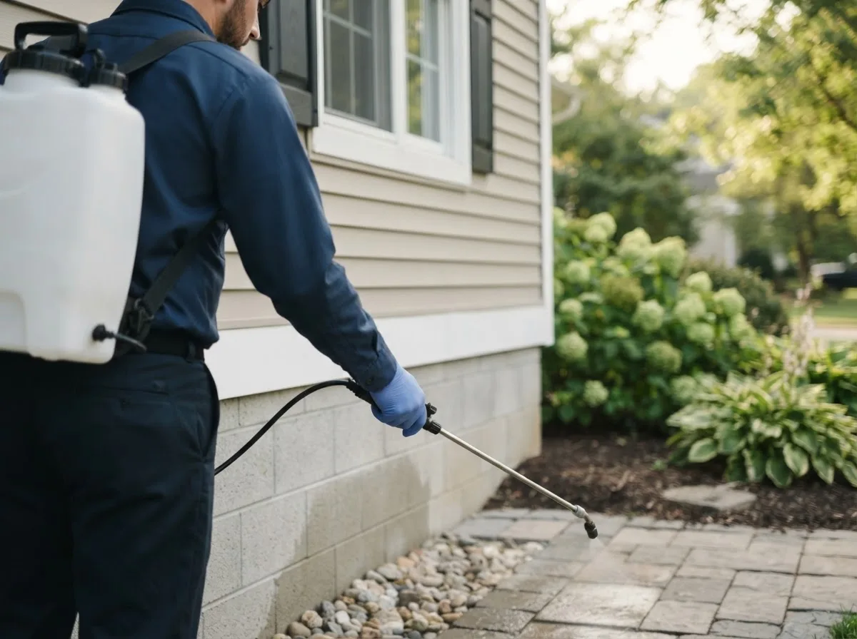 Pest control technician inspecting a home in Monson, MA